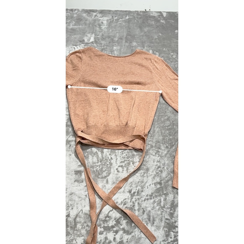 SPLENDID Top Pullover Women's Size Small Salmon Pink V-Neck Tie Off Long Sleeve - Picture 6 of 9